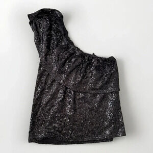 BB Dakota one shoulder top size XS black Sequin Trendy Sparkly Girly